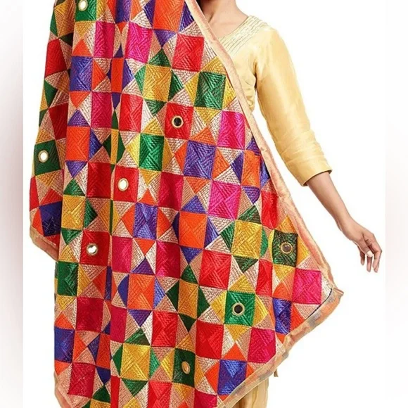 Phulkari Chiffon Embroidered Women Dupatta - Picture 2 of 5